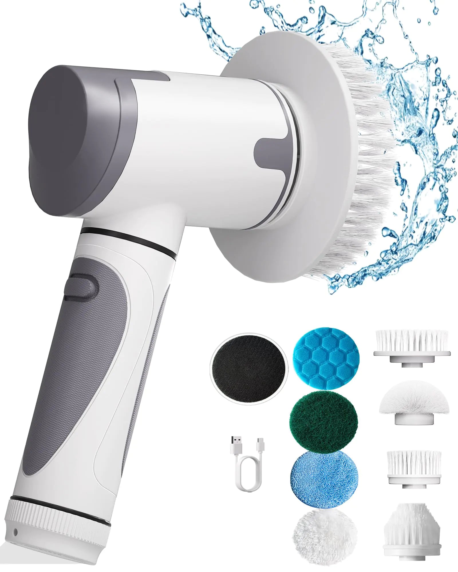 Wildley Electric Spin ScrubberPower Scrubber Dual Speeds Cordless Scrub BrushShower Scrubber with HandleCleaning Brush with IPX7 Waterproof8 Brush Heads for KitchenTileTub (Short Purple)
